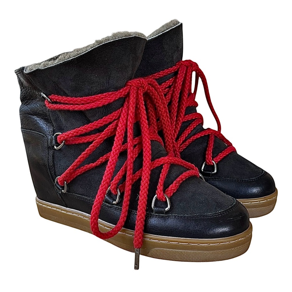 ISABEL MARANT “Nowles” Black Shearling Hidden Wedge Boots